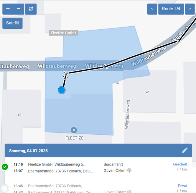 Symbolische Darrstellung der Meine-Orte-Funktioon zur automatischen Besuchserkennung im digitalen Fahrtenbuch